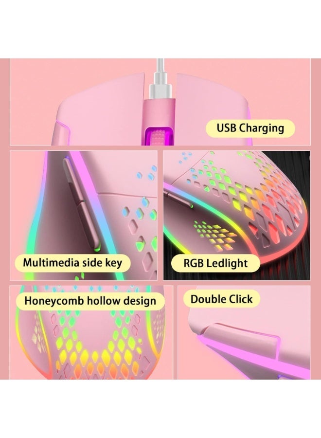 ماوس ألعاب لاسلكي، ماوس قابل لإعادة الشحن بنقرة صامتة مع أضواء LED ملونة ودرجة دقة 2400/1600/1000 DPI للابتوب والكمبيوتر (C30 وردي) - Image 4